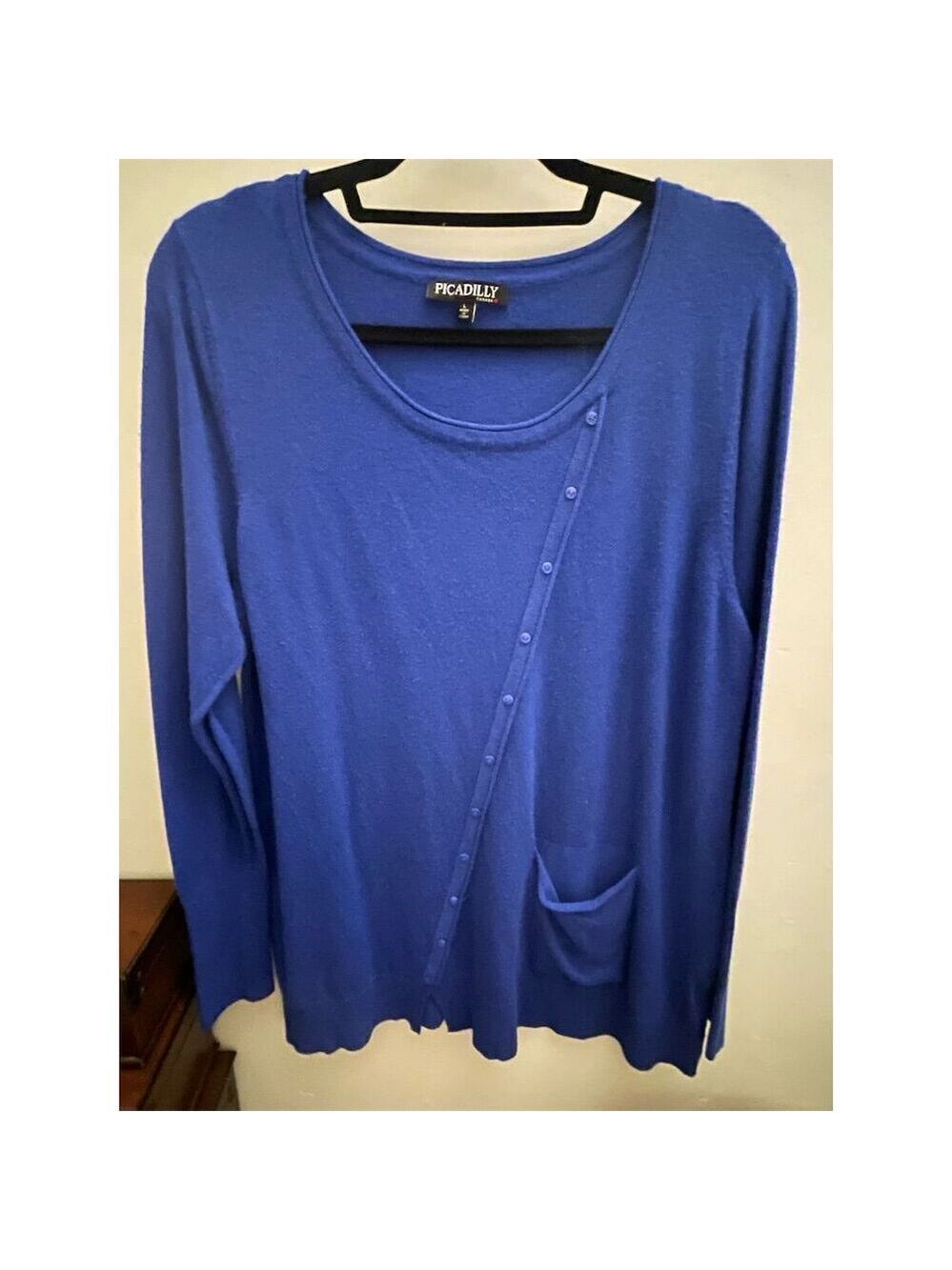 Susan Graver Women's Blue Asymmetrical Button Trim Tunic Top L